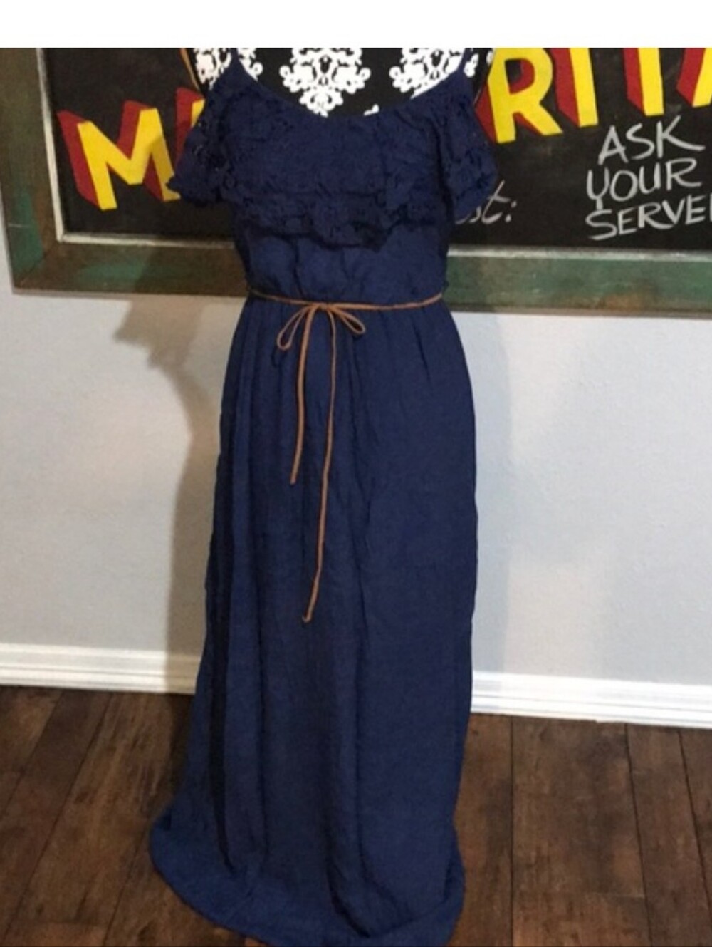 Iz Byer Navy Blue Dress with Lace Bodice